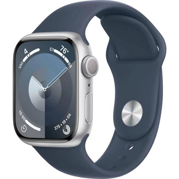 APPLE Watch Series 9 GPS 45mm Silver Aluminium Case with Storm Blue Sport Band - S/M MR9D3 - фото 1 - id-p219497894
