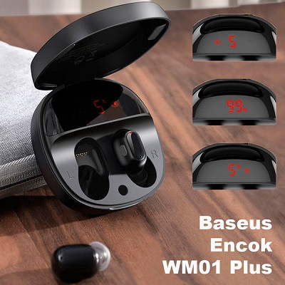 Bluetooth наушники Baseus NGWM01P-01 Encok True Wireless Earphones WM01 Plus (NGWM010001) черные - фото 7 - id-p219535601