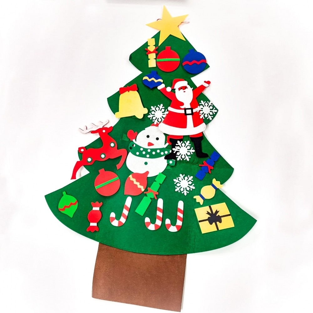 Елочка из фетра с новогодними игрушками липучками Merry Christmas, подвесная, 93 х 65 см - фото 3 - id-p219536763