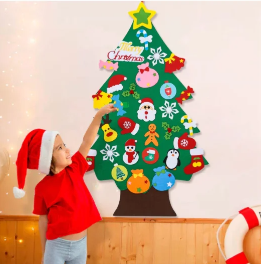 Елочка из фетра с новогодними игрушками липучками Merry Christmas, подвесная, 93 х 65 см - фото 2 - id-p219536763