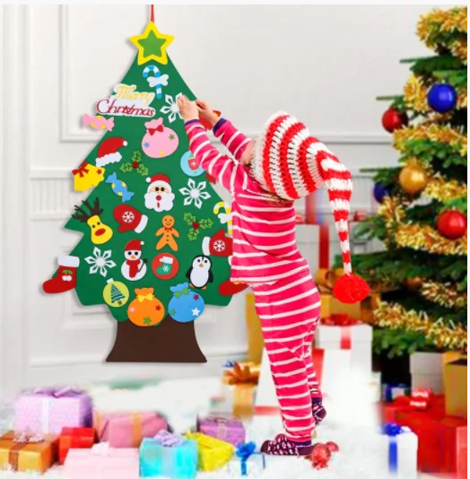 Елочка из фетра с новогодними игрушками липучками Merry Christmas, подвесная, 93 х 65 см - фото 7 - id-p219536763