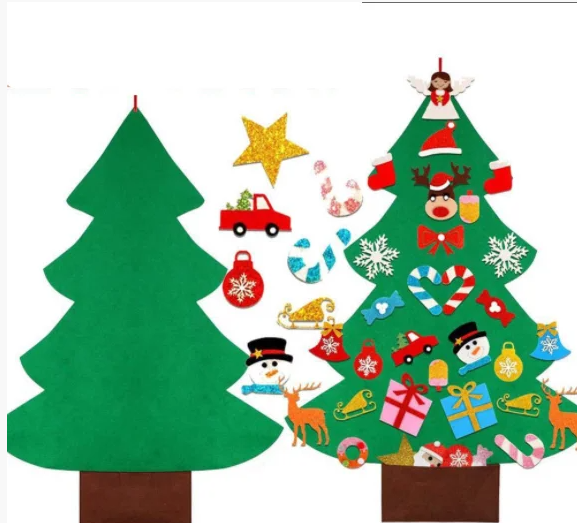 Елочка из фетра с новогодними игрушками липучками Merry Christmas, подвесная, 93 х 65 см - фото 3 - id-p219536767