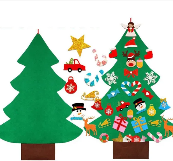 Елочка из фетра с новогодними игрушками липучками Merry Christmas, подвесная, 93 х 65 см - фото 5 - id-p219536767