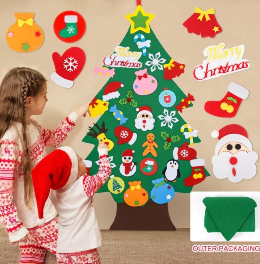 Елочка из фетра с новогодними игрушками липучками Merry Christmas, подвесная, 93 х 65 см - фото 1 - id-p219536763