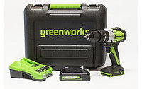 Дрель-шуруповерт ударная аккумуляторная Greenworks GD24DD60 24В (60Нм, бесщёточная, в комплекте АКБ 2А/ч + ЗУ)