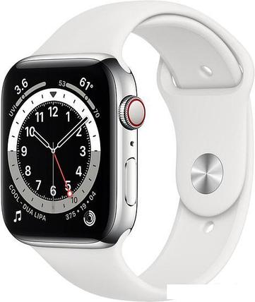 Умные часы Apple Watch Series 6 LTE 44 мм (сталь серебристый/белый спортивный), фото 2