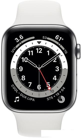 Умные часы Apple Watch Series 6 LTE 44 мм (сталь серебристый/белый спортивный) - фото 2 - id-p219214880