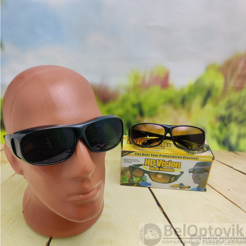 Антибликовые очки, солнцезащитные очки для водителей HD Vision Wrap Arounds 2 пары ( защита от яркого света и - фото 4 - id-p219548525