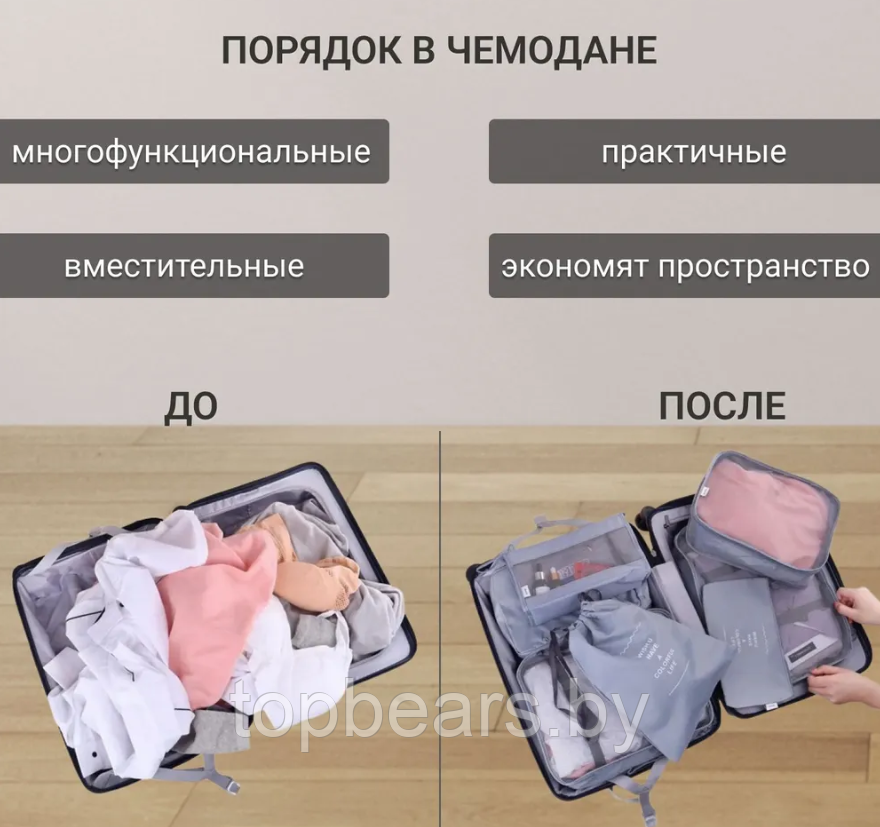 Дорожный набор органайзеров для чемодана Travel Colorful life 7 в 1 (7 органайзеров разных размеров) Розовый - фото 9 - id-p219502117