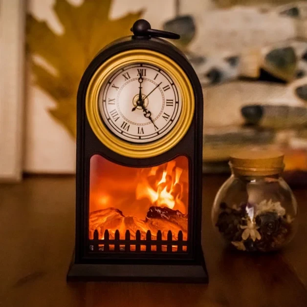 Светодиодный мини-камин настольный декоративный "Старинные часы" с эффектом живого пламени+ подарок - фото 3 - id-p219562586