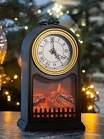 Светодиодный мини-камин настольный декоративный "Старинные часы" с эффектом живого пламени+ подарок