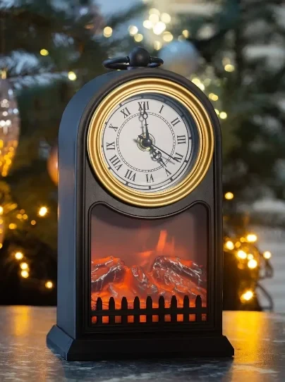 Светодиодный мини-камин настольный декоративный "Старинные часы" с эффектом живого пламени+ подарок - фото 1 - id-p219562586