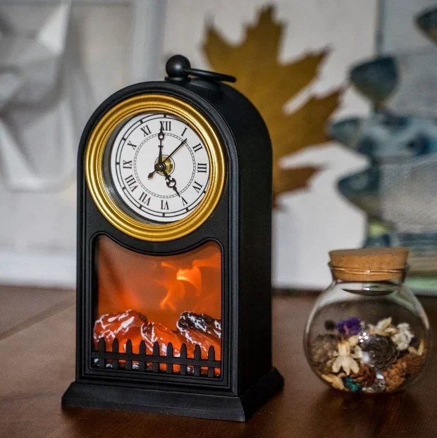 Светодиодный мини-камин настольный декоративный "Старинные часы" с эффектом живого пламени+ подарок - фото 2 - id-p219562586