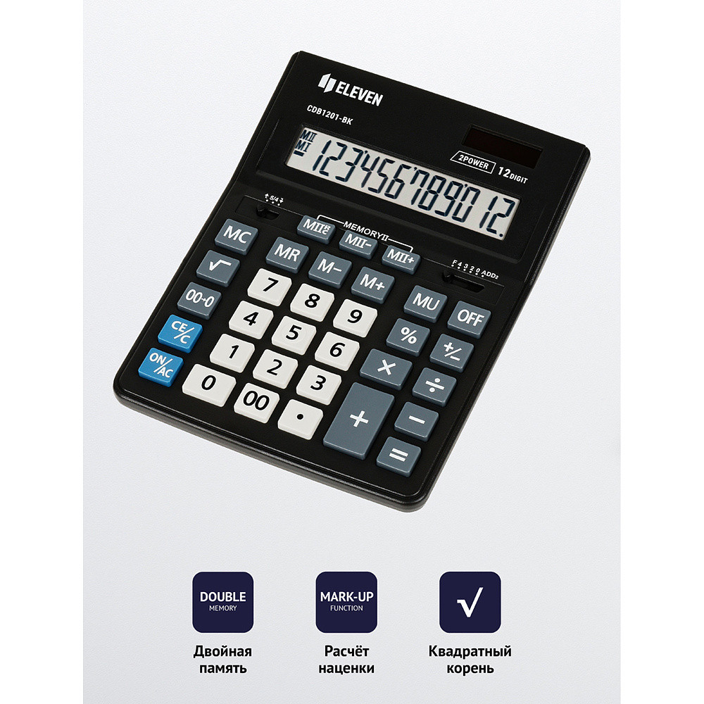 Калькулятор настольный Eleven "CDB1201-BK" 12-разрядный, черный (цена с НДС) - фото 3 - id-p93133108