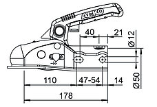 СЦЕПНАЯ ГОЛОВКА AK270, ШТОК Ø 50/45/40/35 ММ, ДО 2700 КГ, ШАР Ø 50 ММ, фото 2