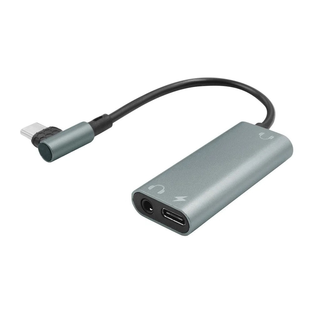 Адаптер - переходник USB3.1 Type-C - jack 3.5mm (AUX) - USB3.1 Type-C, угловой, серый 555946 - фото 2 - id-p219564840