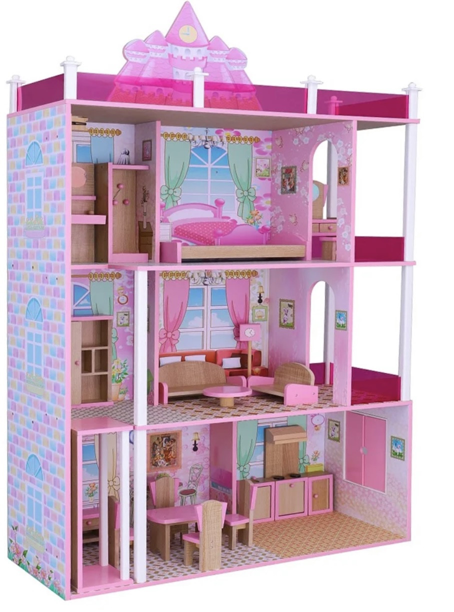 Деревянный кукольный домик для куклы Барби Ausini B744 ,3 этажа- 8 комнат - фото 2 - id-p219564926