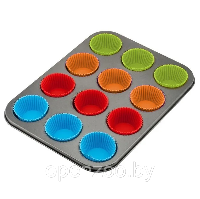 Форма для выпечки кексов, маффинов на 12 ячеек с силиконовыми вставками формочками / Силиконовые формы для - фото 10 - id-p160887930