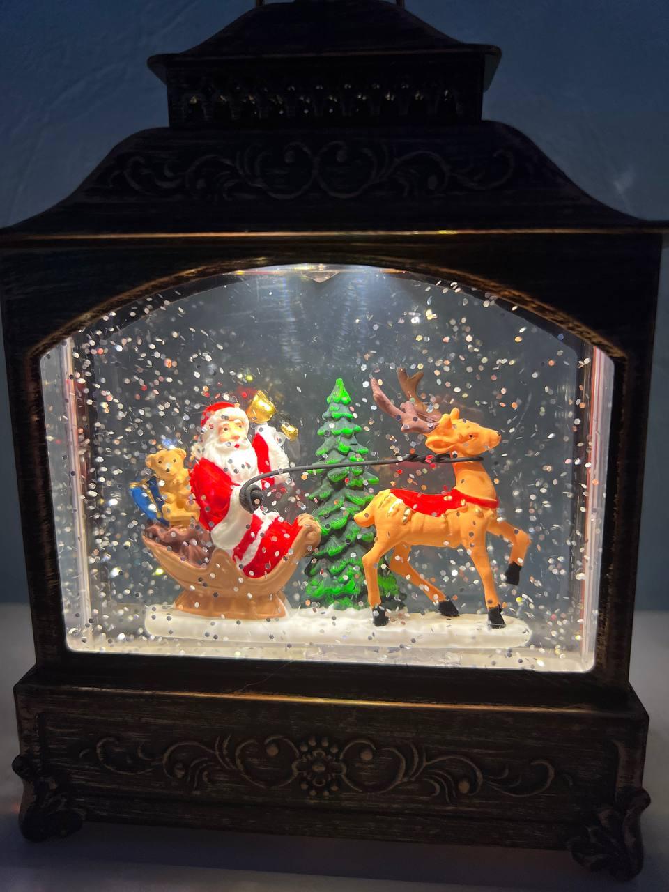 Светильник новогодний с музыкой "Санта в санях с оленем" + подарочек - фото 2 - id-p219566904