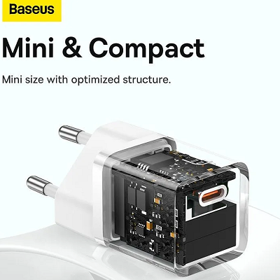 Сетевое зарядное устройство Baseus GaN5 Fast Charger Mini 1C 30W EU (CCGN070502) белый - фото 7 - id-p219577266