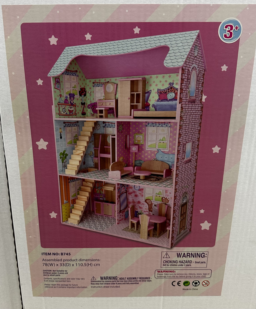 Деревянный кукольный домик для куклы Барби Ausini B745 ,3 этажа- 6 комнат - фото 3 - id-p219577776