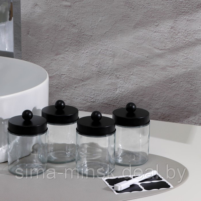 Набор баночек для ванной, 4 шт по 270 мл, стекло, цвет чёрный - фото 1 - id-p219579700