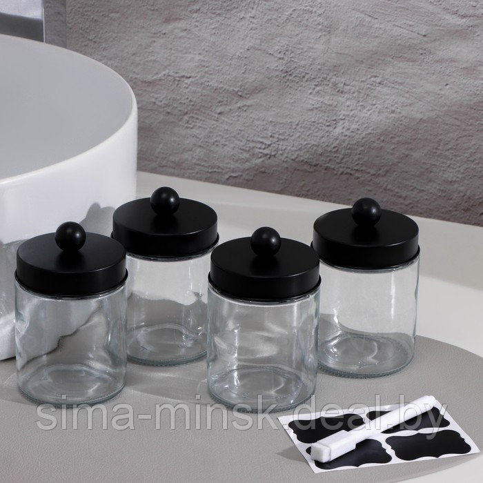 Набор баночек для ванной, 4 шт по 270 мл, стекло, цвет чёрный - фото 2 - id-p219579700