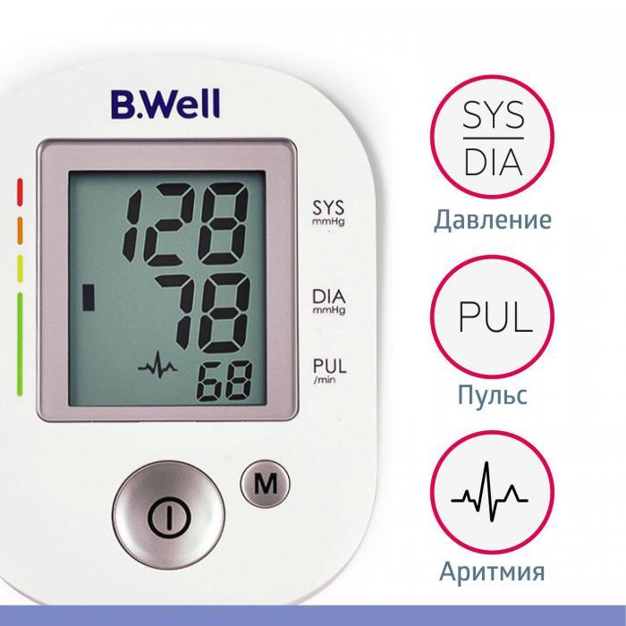 Тонометр автоматический электронный цифровой на плечо B.Well PRO-35 с адаптером и большой манжетой - фото 4 - id-p219582918