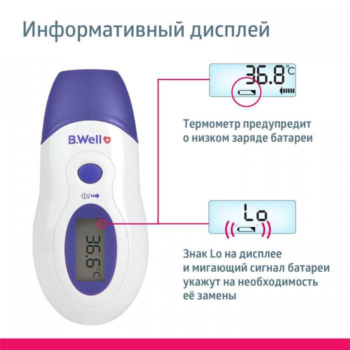 Термометр инфракрасный бесконтактный медицинский цифровой электронный детский для тела воды B.Well WF-1000 - фото 9 - id-p219582922