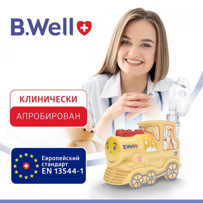 Детский ингалятор небулайзер B.Well PRO-115 паровозик компрессорный медицинский для взрослых и детей - фото 3 - id-p219582926