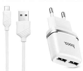 HOCO (6957531047773) C12 2USB 2.4A MICRO USB 1м белый