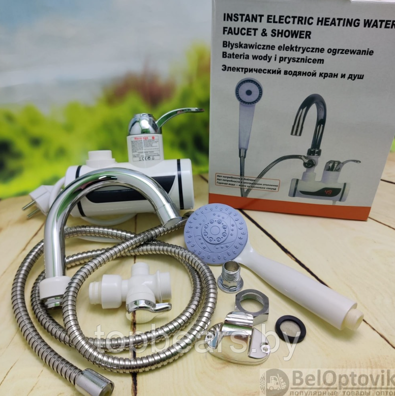 Электрический водяной душ с краном, боковое подключение / Проточный водонагреватель-душ Instant Electric - фото 6 - id-p219585397