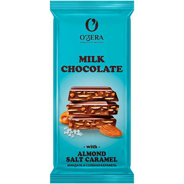 Шоколад молочный O&#039;Zera Milk&Almonds с миндалем и соленой карамелью 90г - фото 1 - id-p219585405