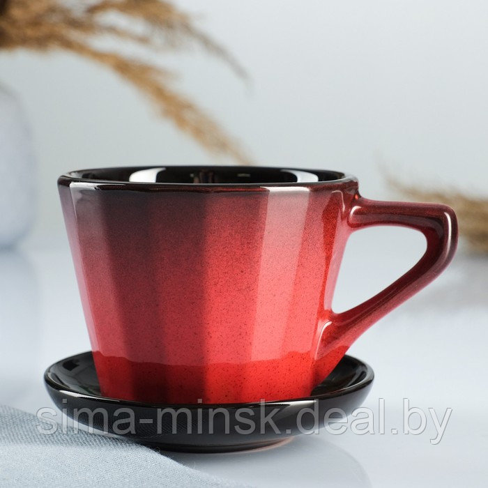 Чашка "Ностальгия" №2 с блюдцем красный 0,2 л - фото 1 - id-p219592605