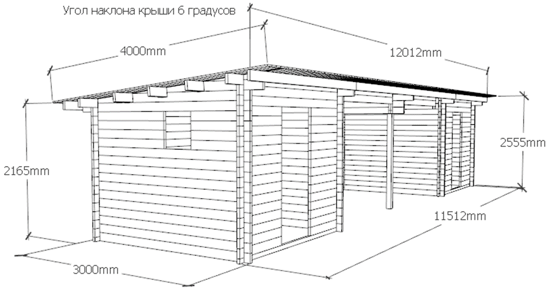 "Мэри 3х12 м". Хозблок из профилированного бруса, толщиной 44 мм. - фото 2 - id-p219594542