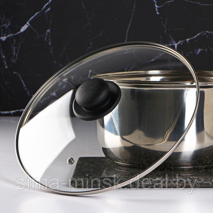 Крышка стеклянная для сковороды и кастрюли «Доляна», d=28 см, нержавеющий обод, пластиковая ручка - фото 2 - id-p219591347