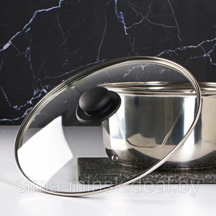 Крышка стеклянная для сковороды и кастрюли «Доляна», d=30 см, нержавеющий обод, пластиковая ручка - фото 2 - id-p219591348