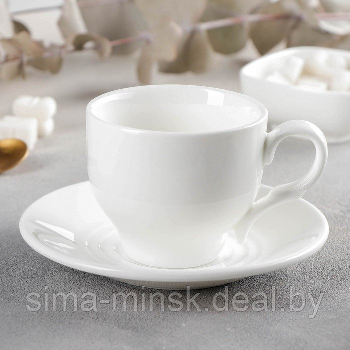 Чайная пара фарфоровая Wilmax, 2 предмета: чашка 220 мл, блюдце d=14,2 см, цвет белый - фото 1 - id-p219592618