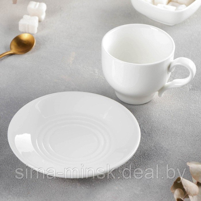 Чайная пара фарфоровая Wilmax, 2 предмета: чашка 220 мл, блюдце d=14,2 см, цвет белый - фото 2 - id-p219592618
