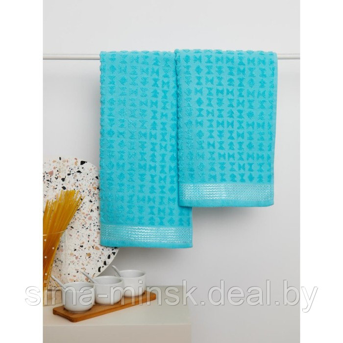 Набор махровых полотенец, размер 30х60 см, 2 шт, цвет голубой - фото 1 - id-p219595667