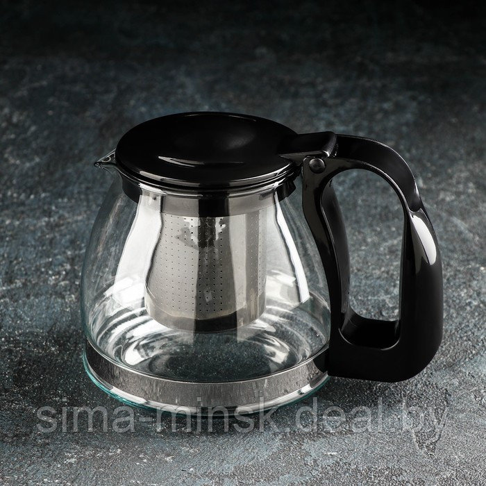 Чайник стеклянный заварочный Доляна «Иллюзия», 700 мл, с металлическим ситом, цвет чёрный - фото 1 - id-p219594310