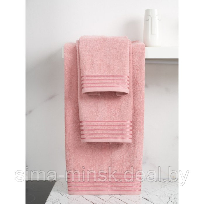 Полотенце махровое, размер 50x90 см, розовое с бордюром полоса - фото 1 - id-p219595708