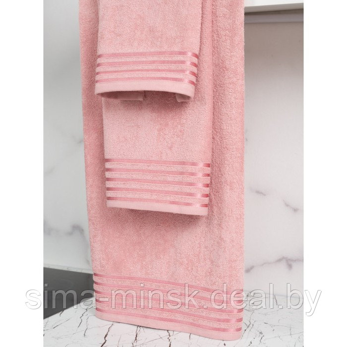 Полотенце махровое, размер 50x90 см, розовое с бордюром полоса - фото 2 - id-p219595708