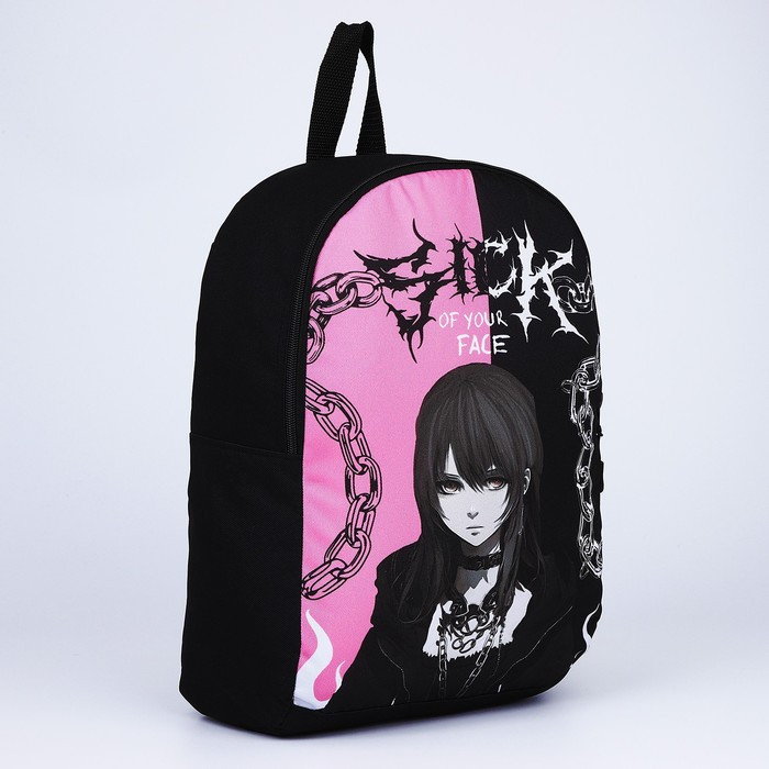Рюкзак текстильный Аниме, 38х14х27 см, цвет чёрный, розовый - фото 3 - id-p219607109