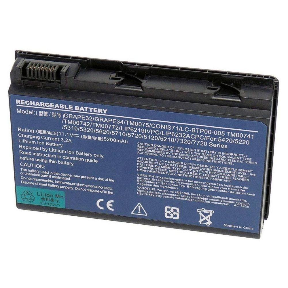 Аккумулятор (батарея) для ноутбука Acer TravelMate TM00741, 7520 (GRAPE32), 11.1В, 5200мАч, черный (OEM) - фото 1 - id-p219607521