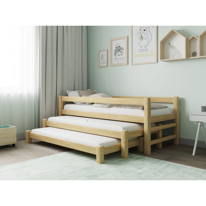 Кровать «Виго» с выдвижным спальным местом 3 в 1, 70 × 190 см, массив сосны, без покрытия - фото 1 - id-p219607260