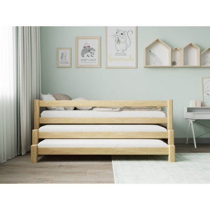 Кровать «Виго» с выдвижным спальным местом 3 в 1, 70 × 190 см, массив сосны, без покрытия - фото 2 - id-p219607260