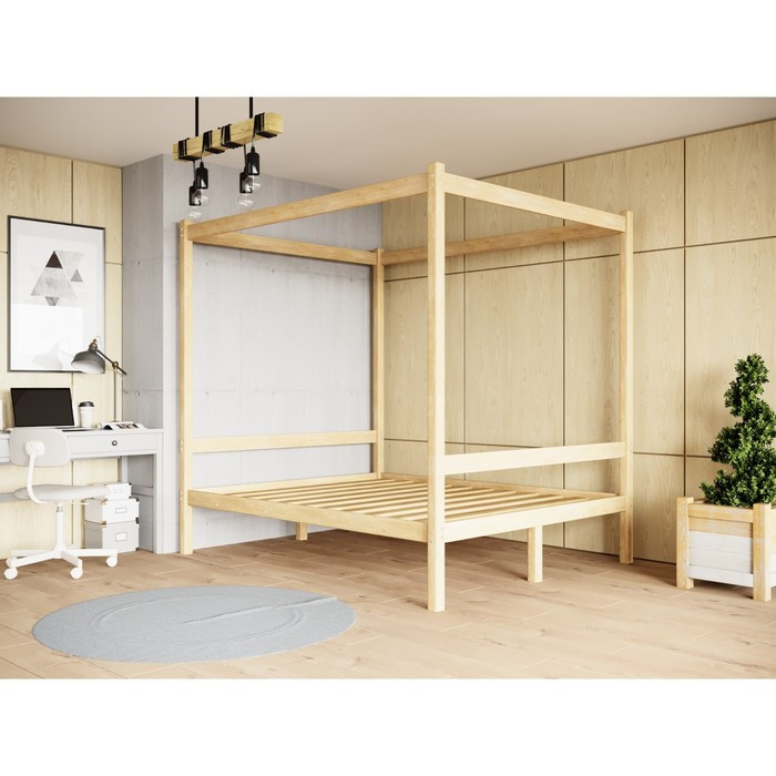 Двуспальная кровать «Лео» с каркасом под балдахин, 120×190 см, массив сосны, без покрытия - фото 1 - id-p219607819