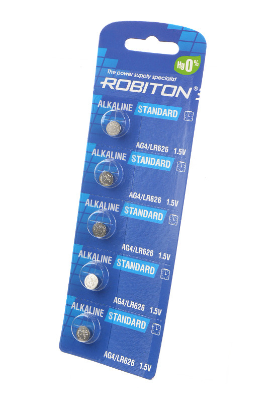 Батарейка (элемент питания) Robiton Standard R-AG4-0-BL5 (0% Hg) AG4 LR626 377 LR66 BL5 - фото 1 - id-p182949114