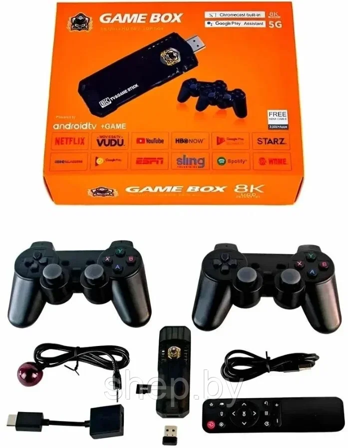 2 в 1 Игровая приставка Game Box 8k + TV-ПРИСТАВКА X8 Android TV + 2 беспроводных геймпада, 4/64 Гб - фото 1 - id-p219616333